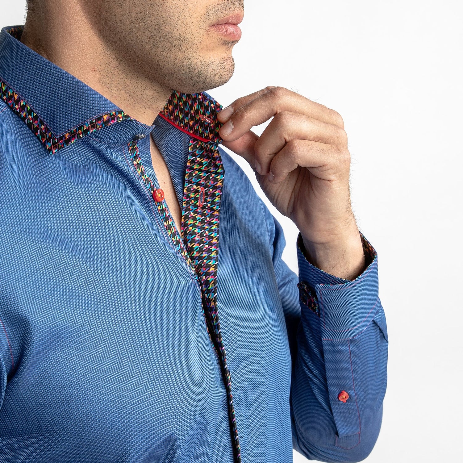 TEXTURED CLASSIC SHIRT WITH HOUNDSTOOTH TRIM