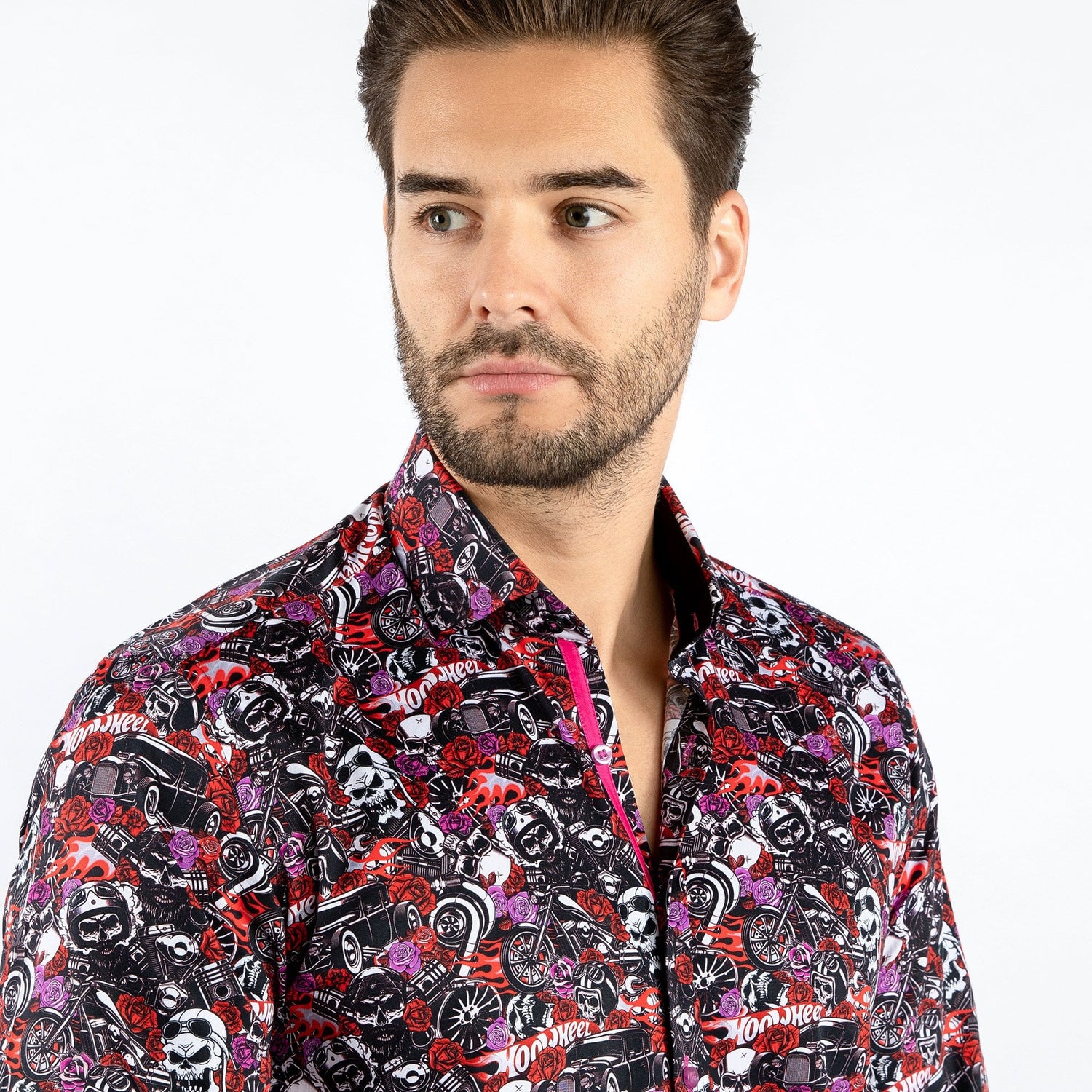 SKULL RETRO ROSES TATTOO PRINT SHIRT