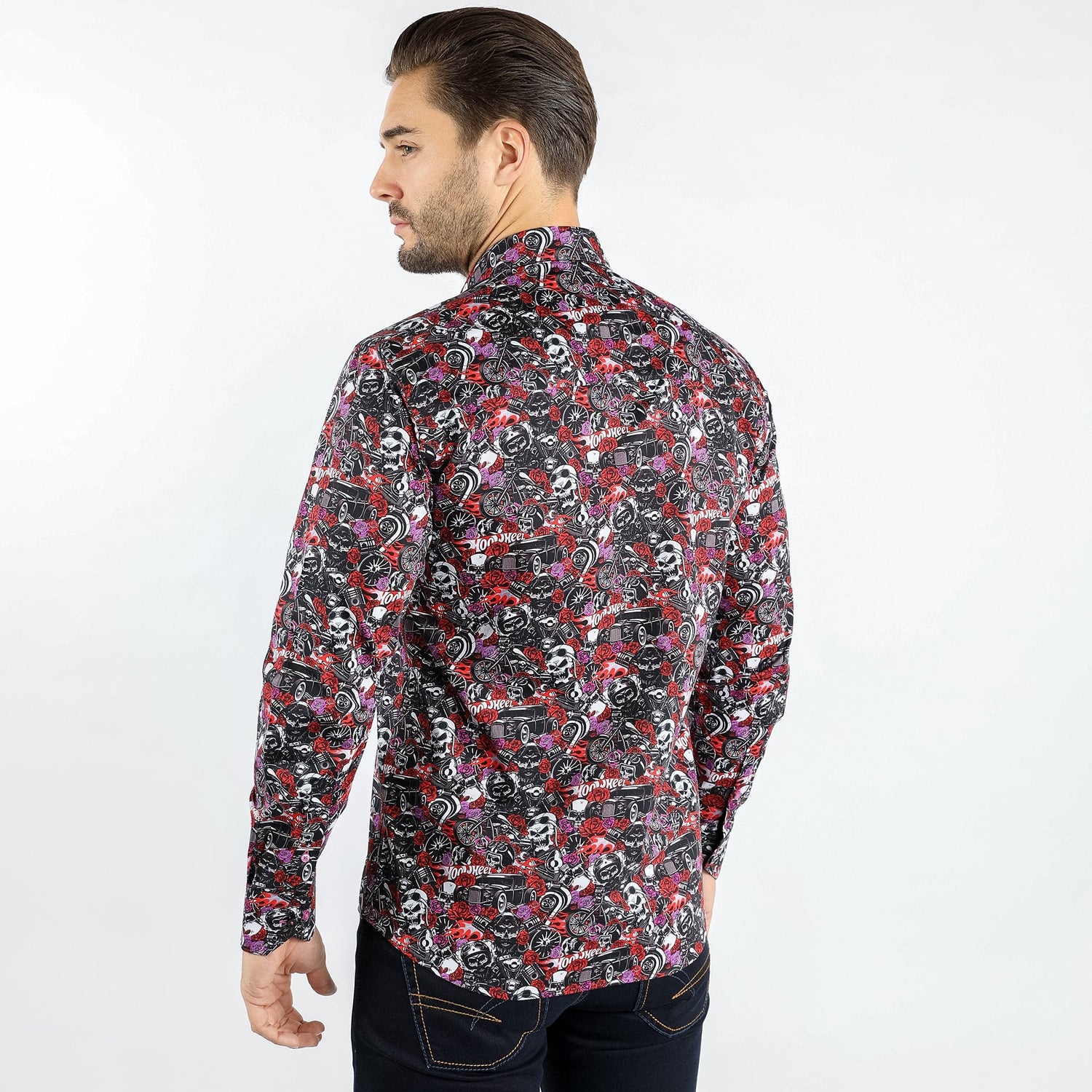 SKULL RETRO ROSES TATTOO PRINT SHIRT