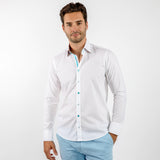 DOBBY COTTON CLASSIC SHIRT WITH RAINBOW STRIPE INSERT