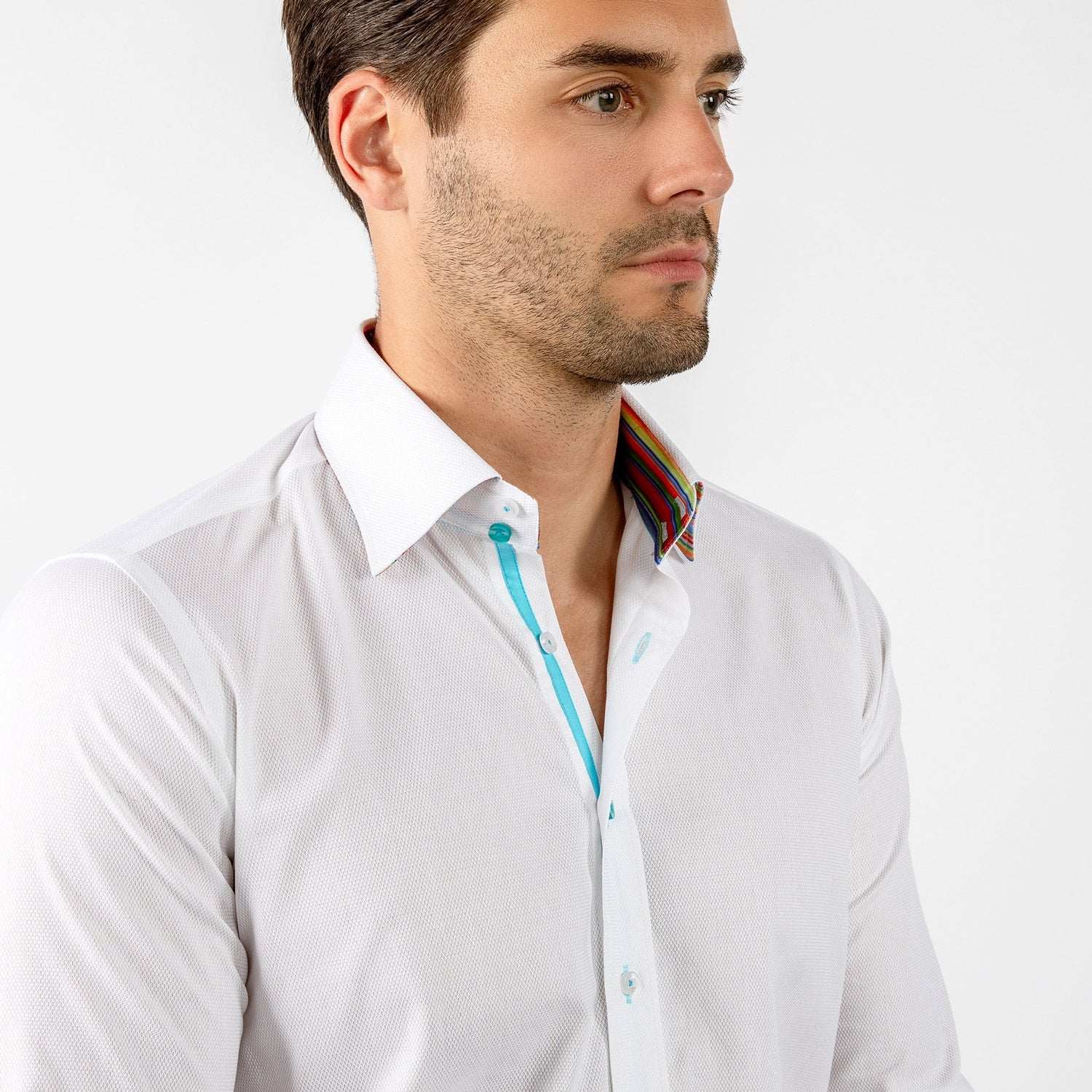 DOBBY COTTON CLASSIC SHIRT WITH RAINBOW STRIPE INSERT