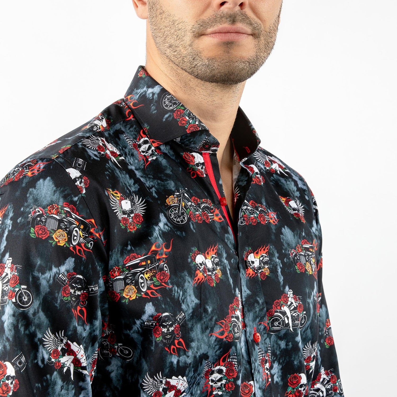 SMOKING SKULL BIKER PRINT SHIRT