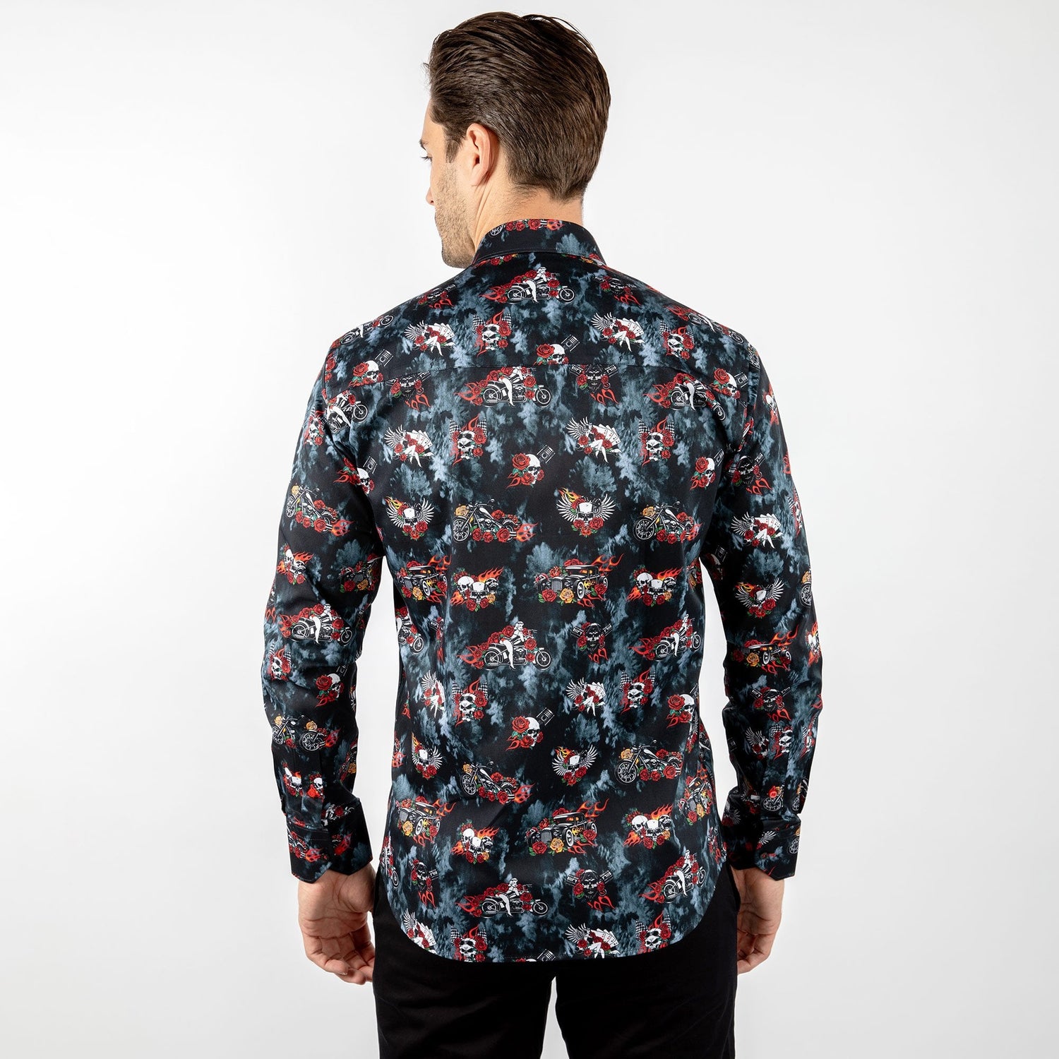 SMOKING SKULL BIKER PRINT SHIRT