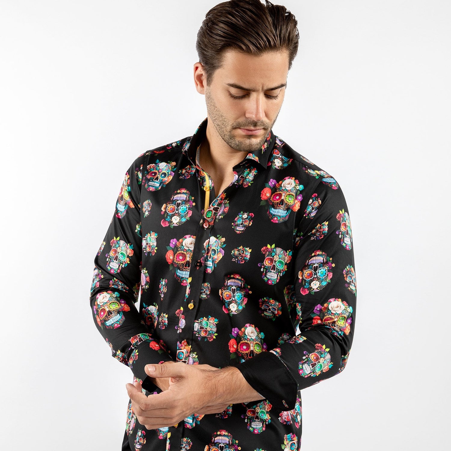 SUGAR SKULLS FUNKY 3D FLORAL PRINT SHIRT