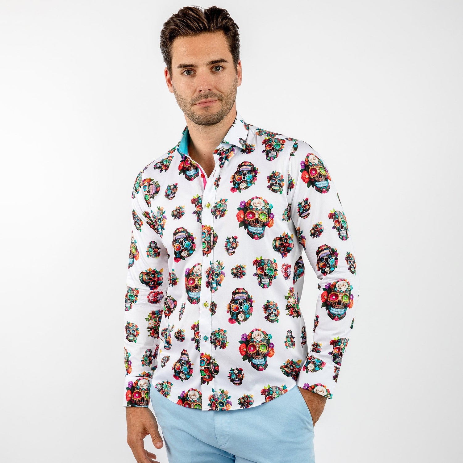 SUGAR SKULLS FUNKY 3D FLORAL PRINT SHIRT