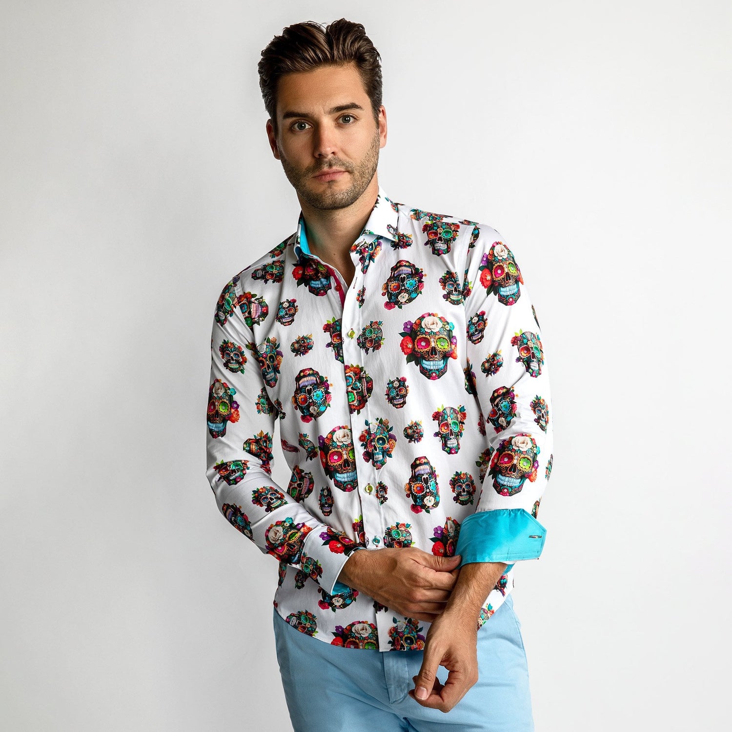 SUGAR SKULLS FUNKY 3D FLORAL PRINT SHIRT