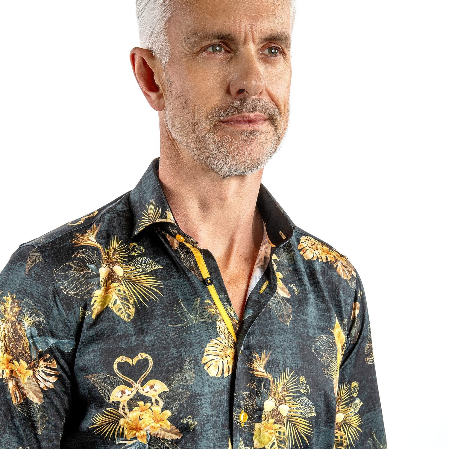 FLAMINGO PSYCHO-TROPICAL JUNGLE AT NIGHT PRINT SHIRT