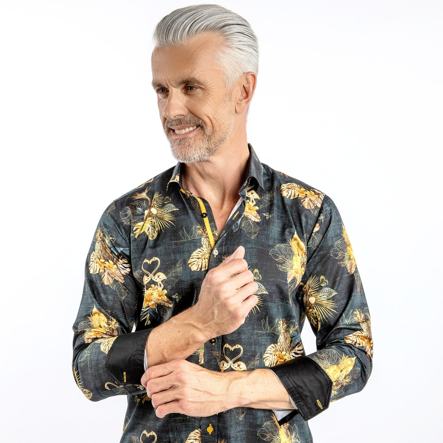 FLAMINGO PSYCHO-TROPICAL JUNGLE AT NIGHT PRINT SHIRT