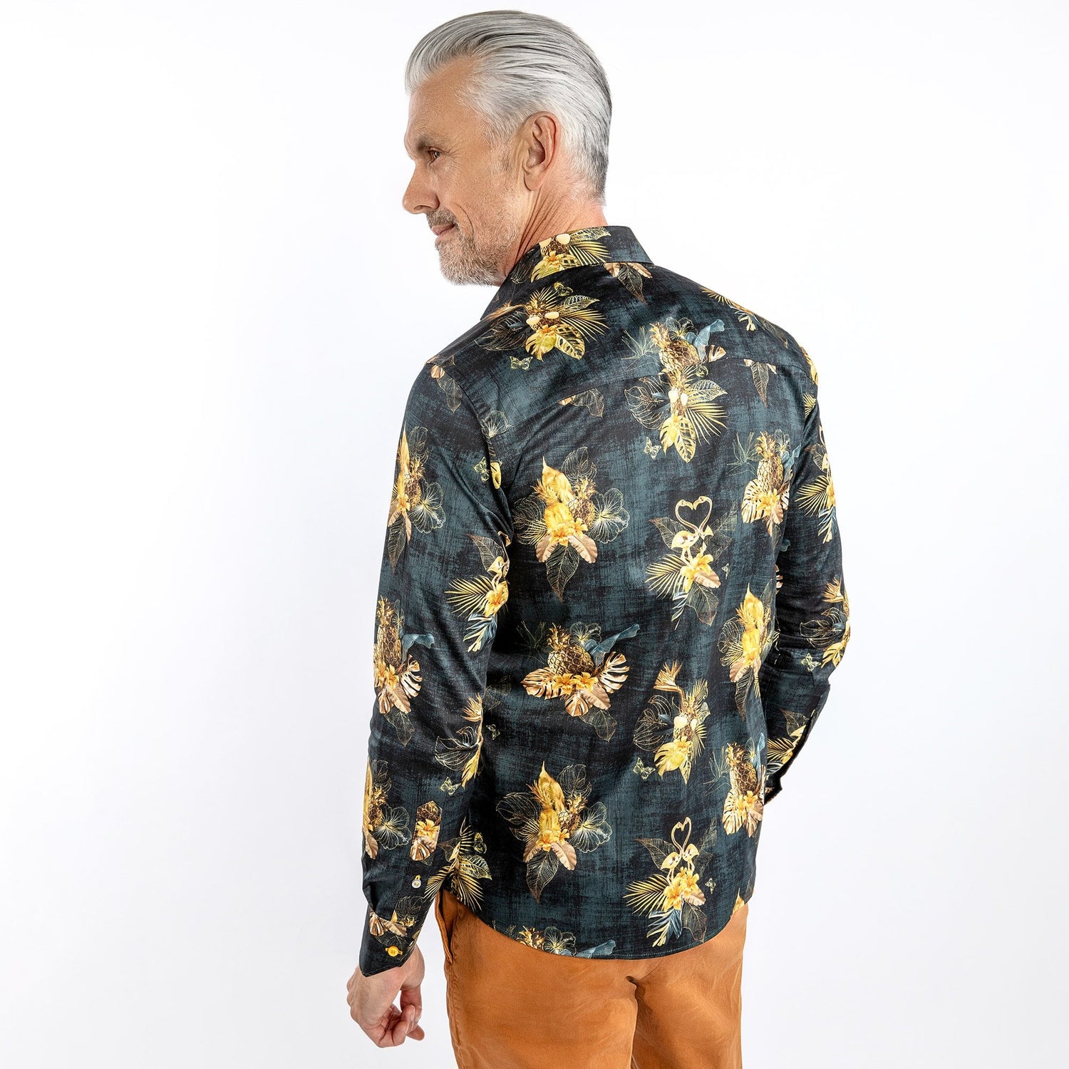 FLAMINGO PSYCHO-TROPICAL JUNGLE AT NIGHT PRINT SHIRT