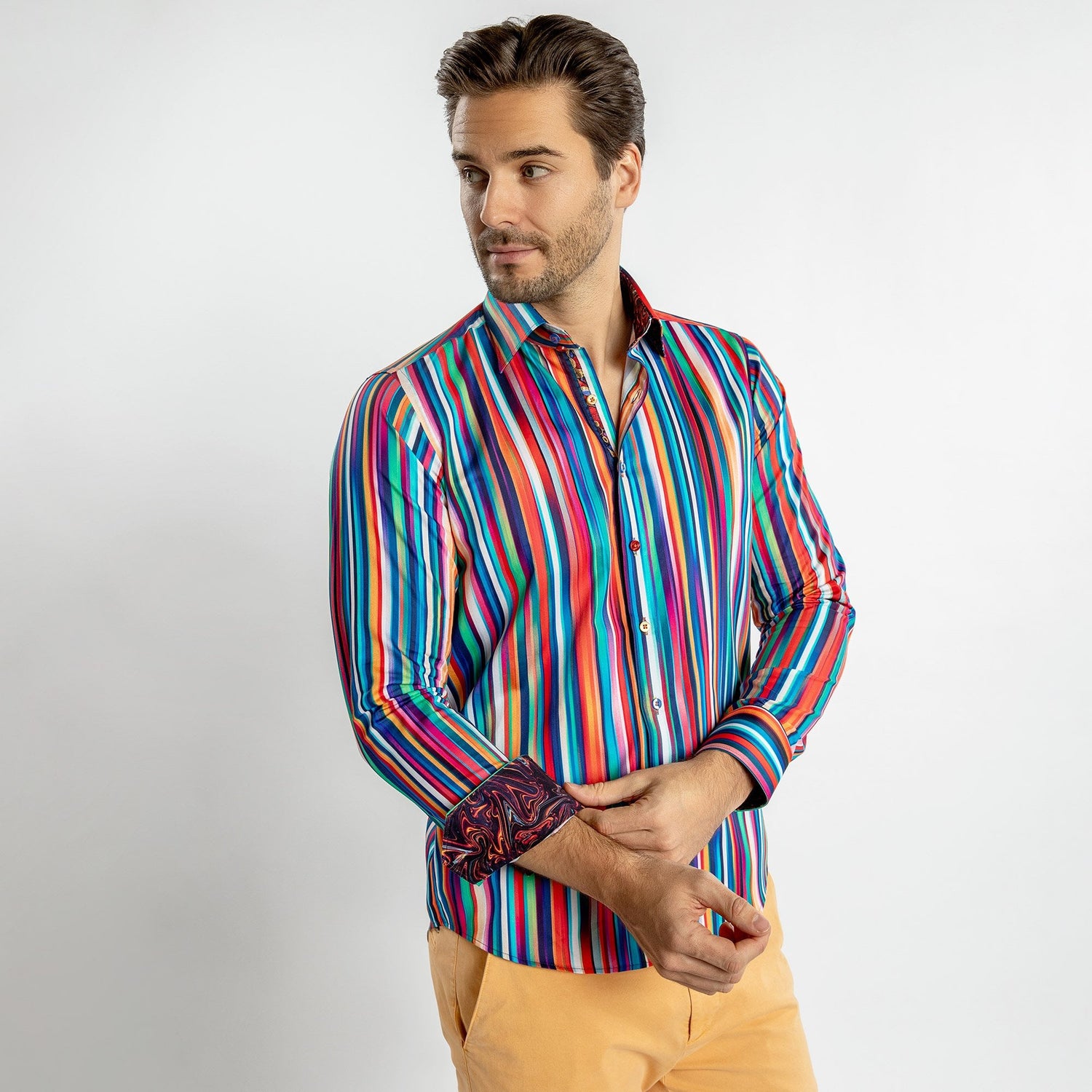 TECHNICOLOR STRIPE PRINT SHIRT