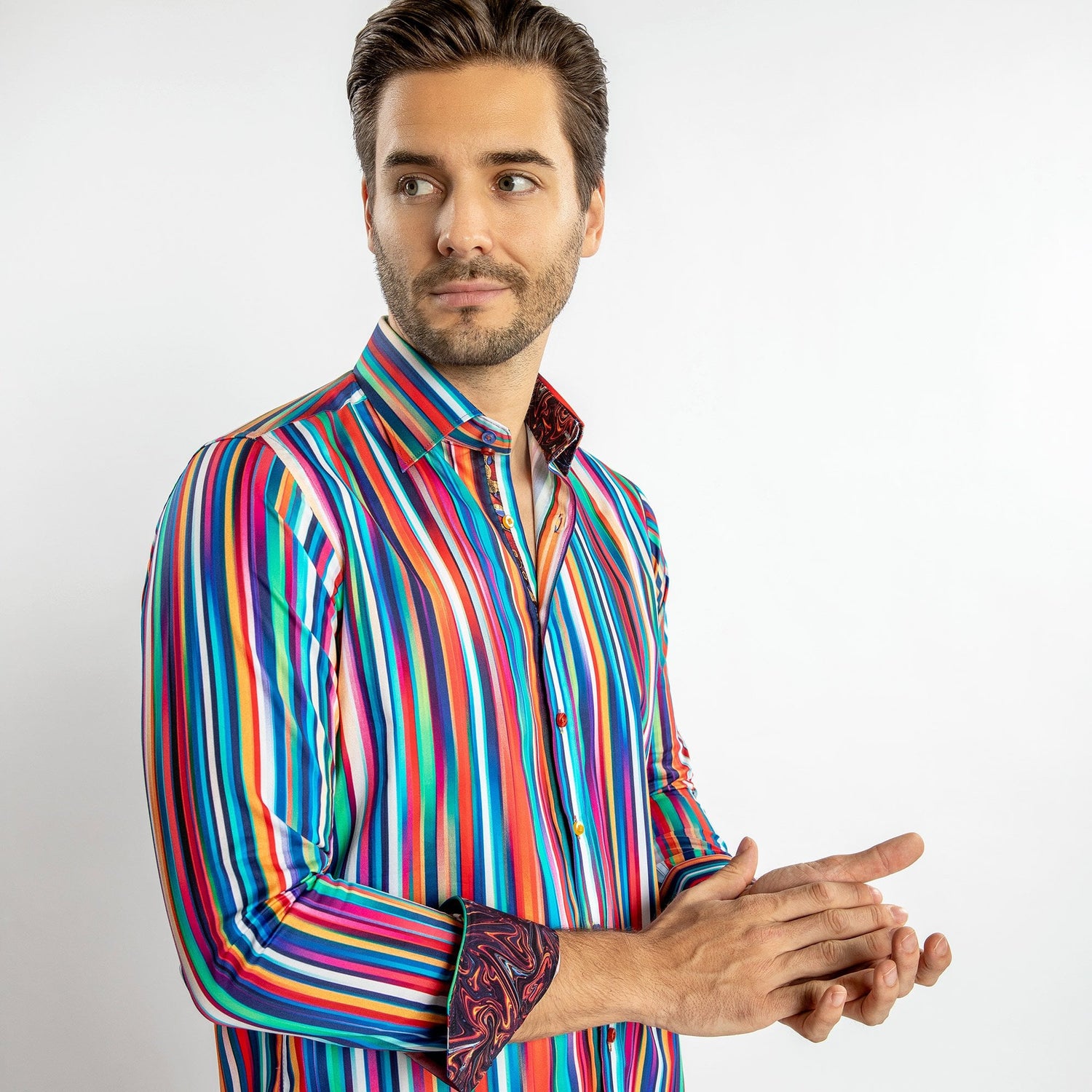 TECHNICOLOR STRIPE PRINT SHIRT