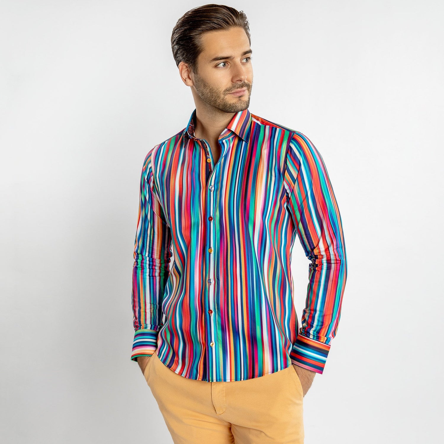 TECHNICOLOR STRIPE PRINT SHIRT