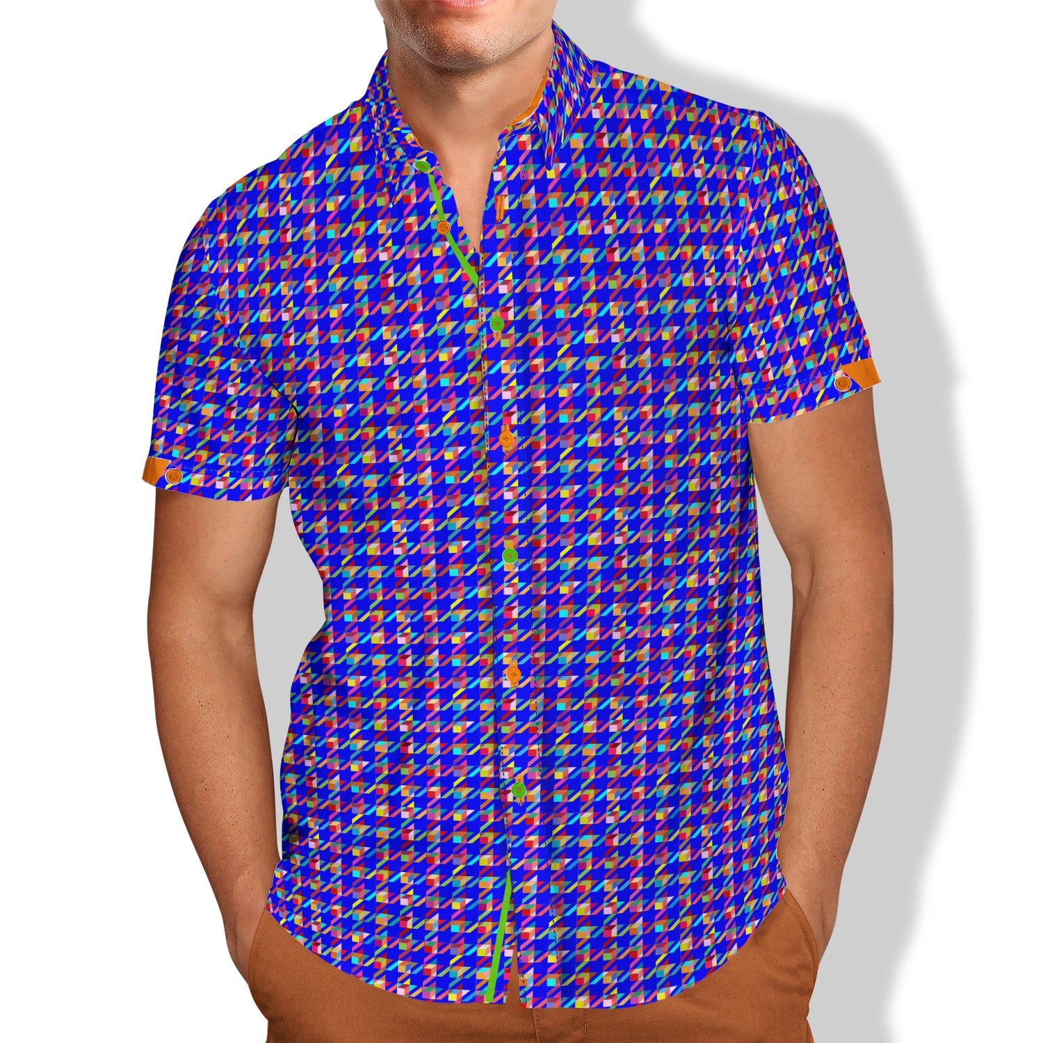 MULTICOLOR HOUNDSTOOTH PRINT SHORT SLEEVE SHIRT