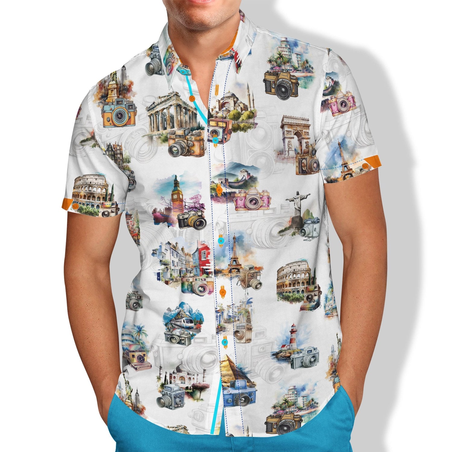 THE WORLD LENS CAMERA PRINT SHORT SLEEVE SHIRT