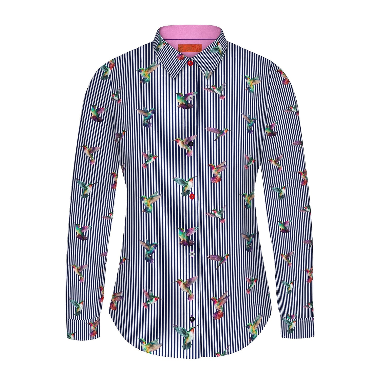 STRIPED HARMONY OF HUMMINGBIRDS WOMENS  PRINT SHIRT