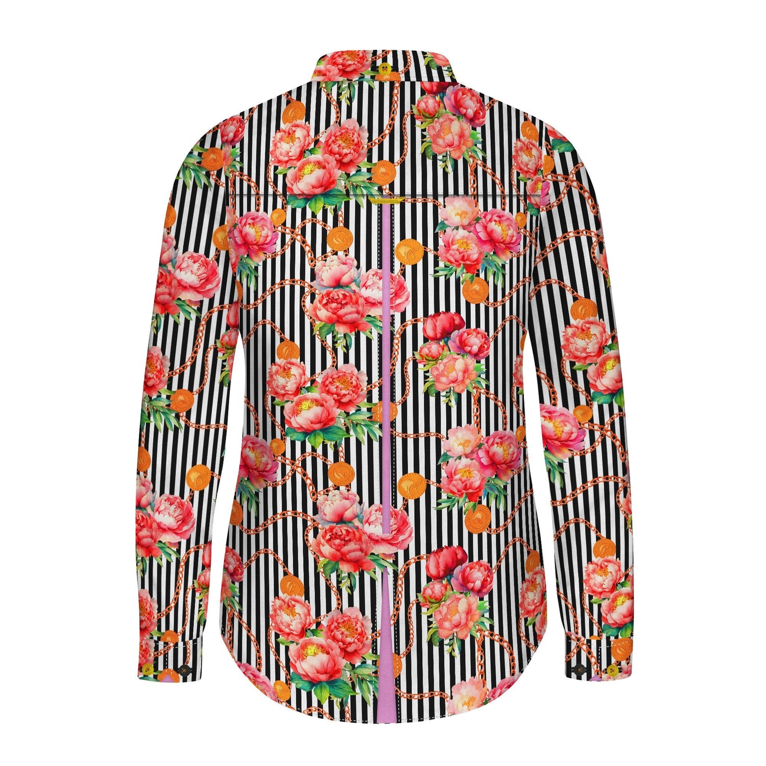 ETERNAL BLOOM STRIPE PINK PEONY WOMENS  PRINT SHIRT