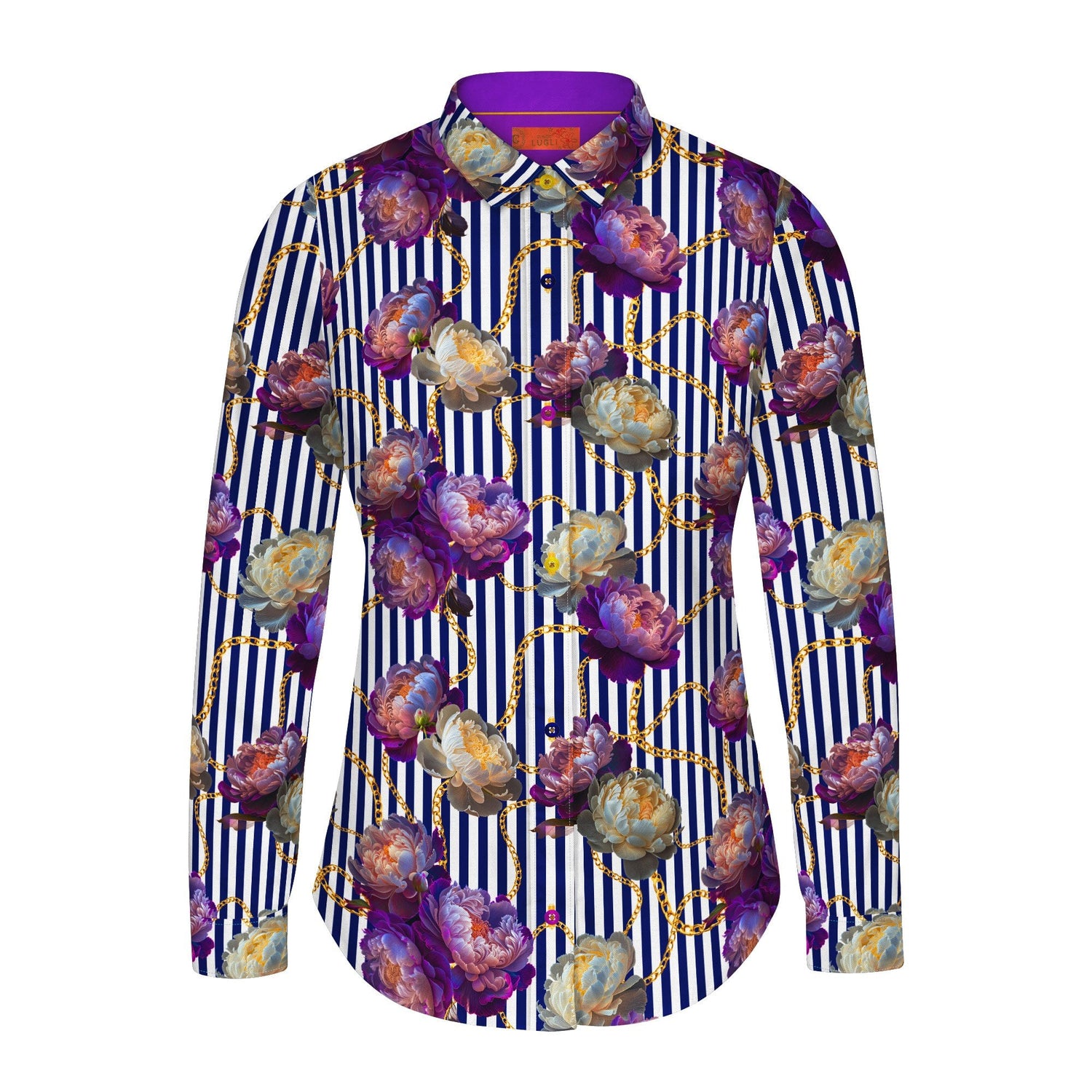 FLORAL ELEGANCE STRIPE & CHAIN WOMENS  PRINT SHIRT