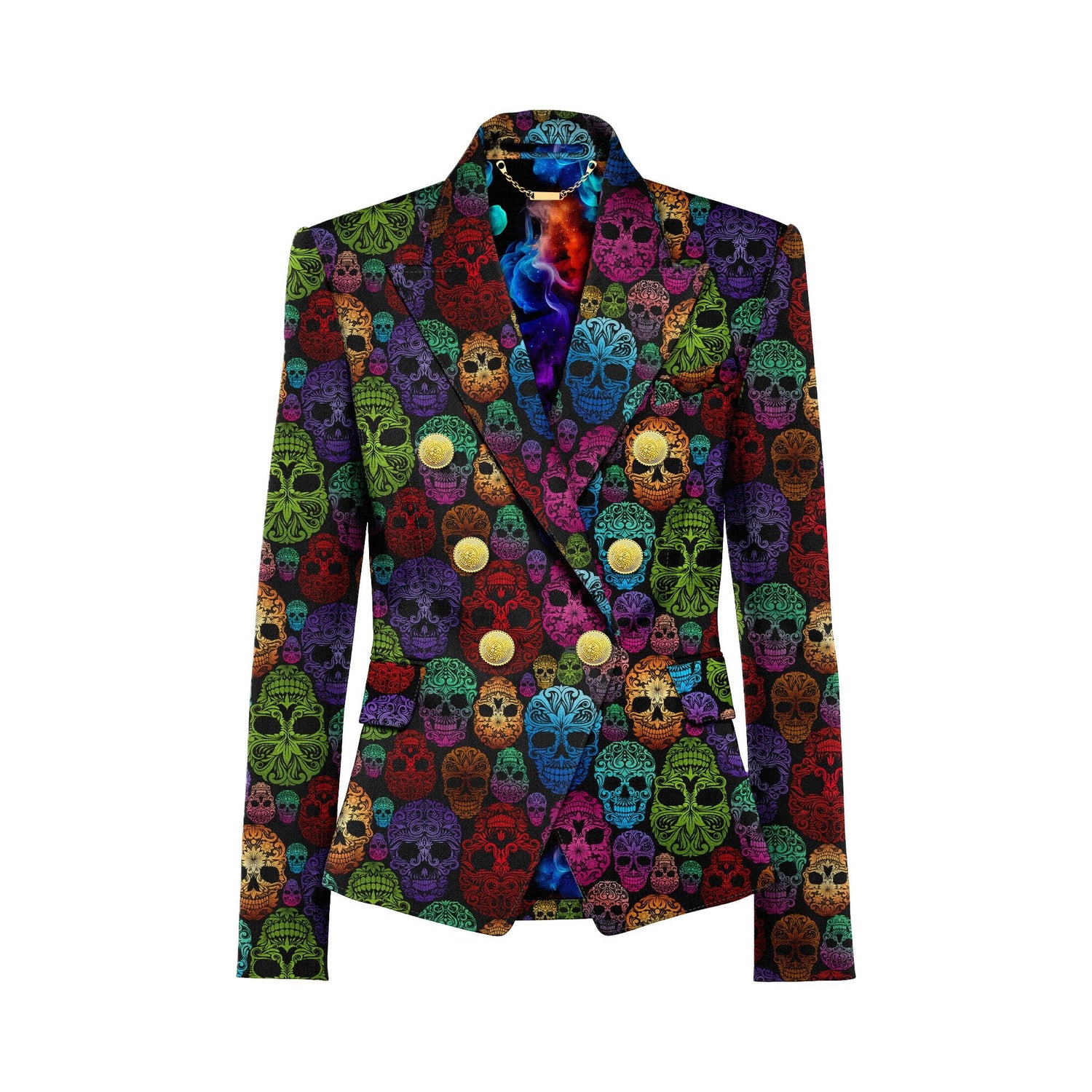 MULTICOLOUR SKULLS DOUBLE BREASTED PRINTED WOMENS JACKET