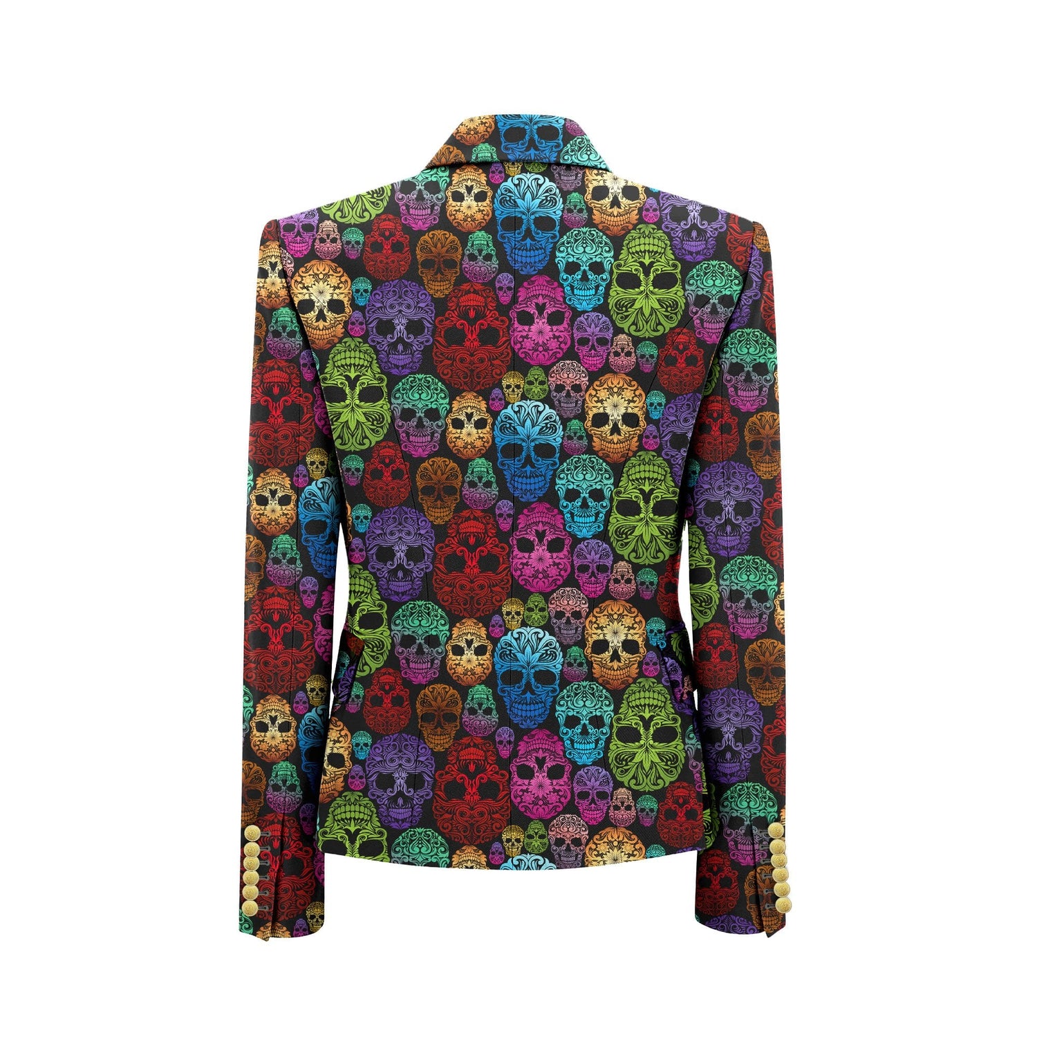 MULTICOLOUR SKULLS DOUBLE BREASTED PRINTED WOMENS JACKET