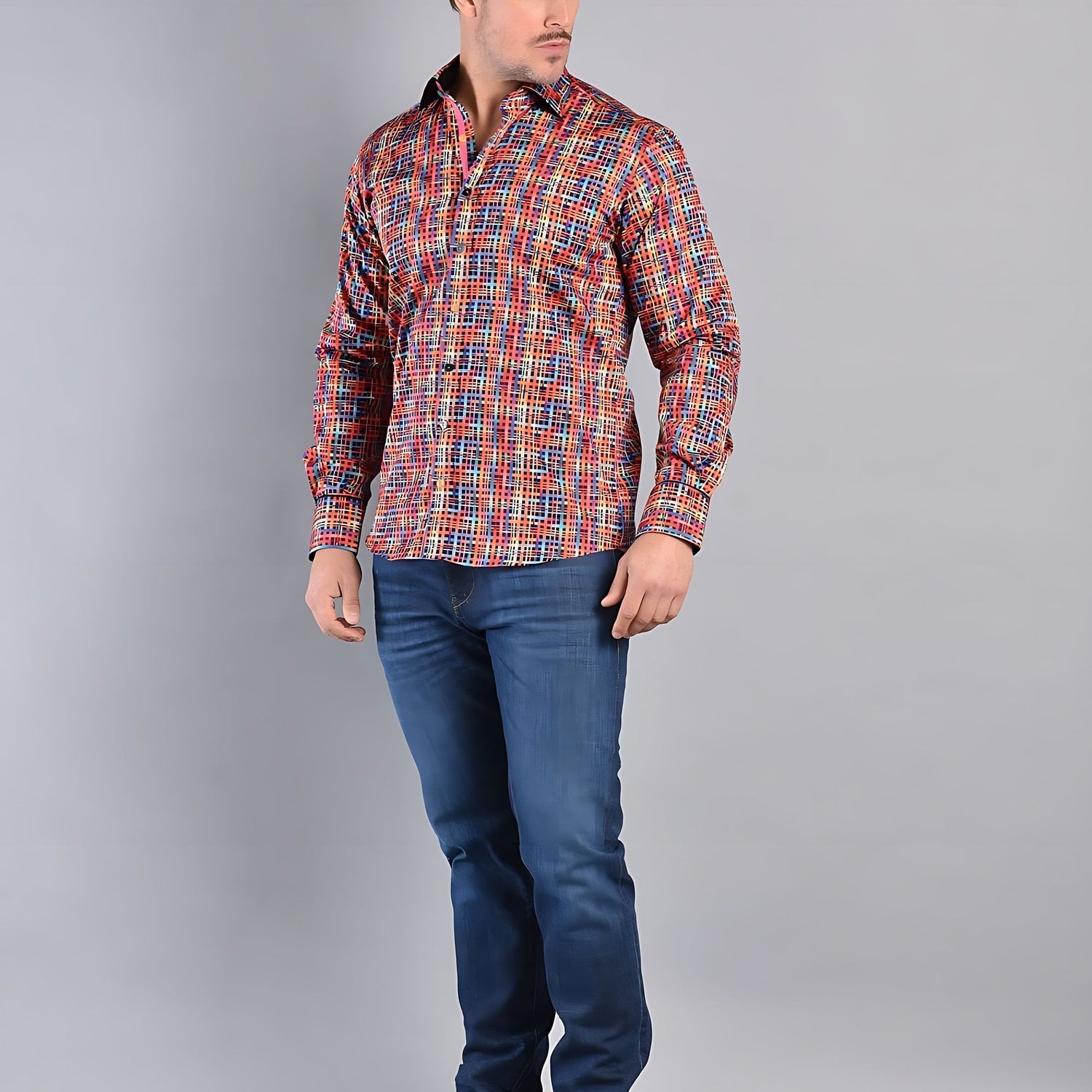 PRE-ORDER - BASKET WEAVE MULTICOLOURED PRINT SHIRT