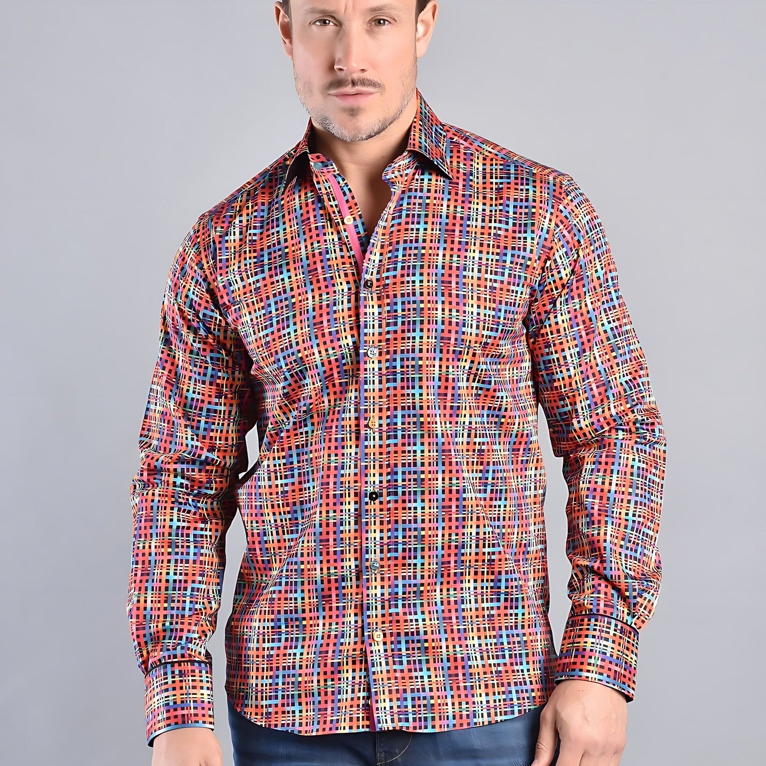 PRE-ORDER - BASKET WEAVE MULTICOLOURED PRINT SHIRT