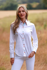 CLASSIC WOMENS PLAIN SHIRT WITH HOUNDSTOOTH INSERT