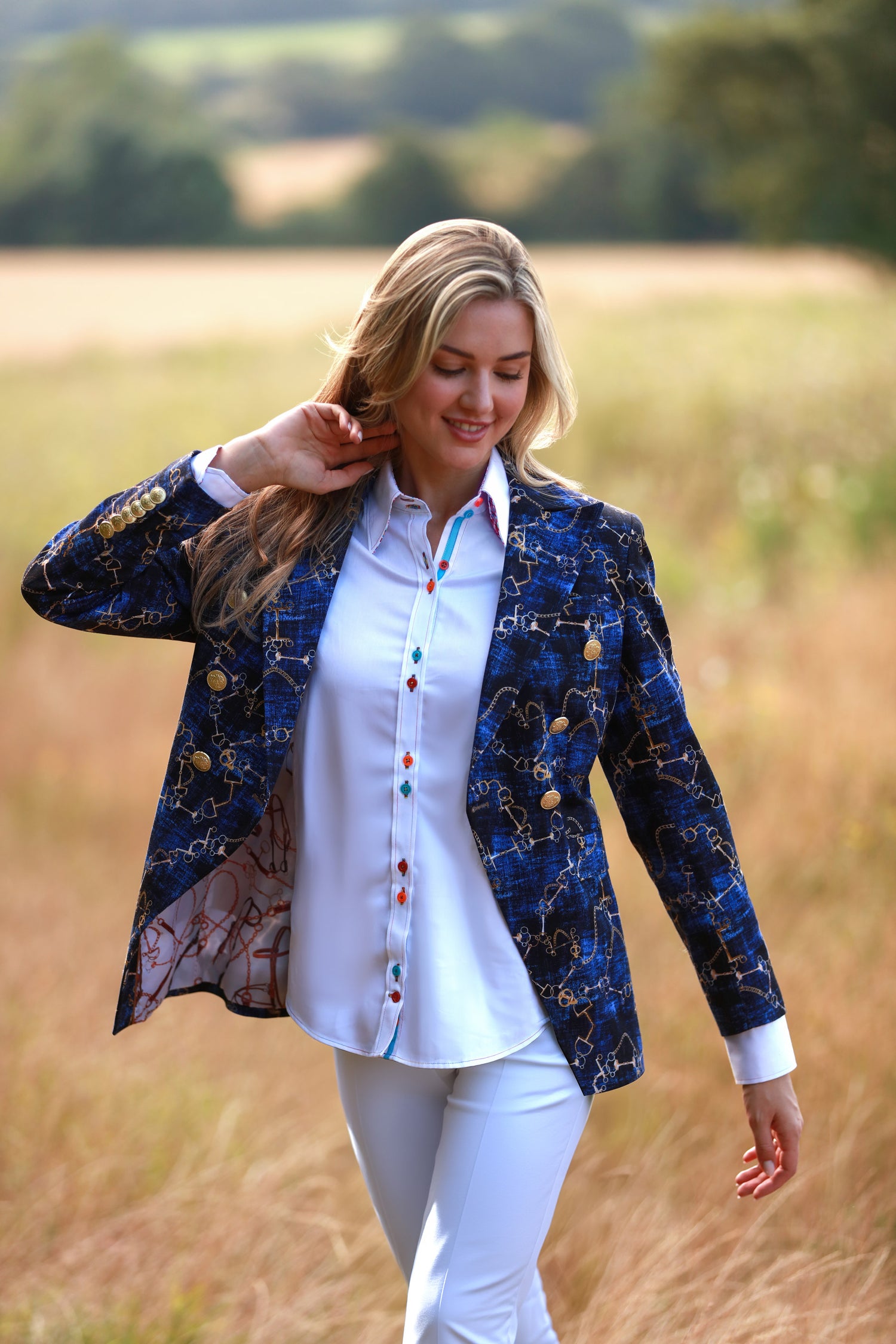 AZURE EQUESTRIENNE DOUBLE BREASTED PRINTED WOMENS JACKET