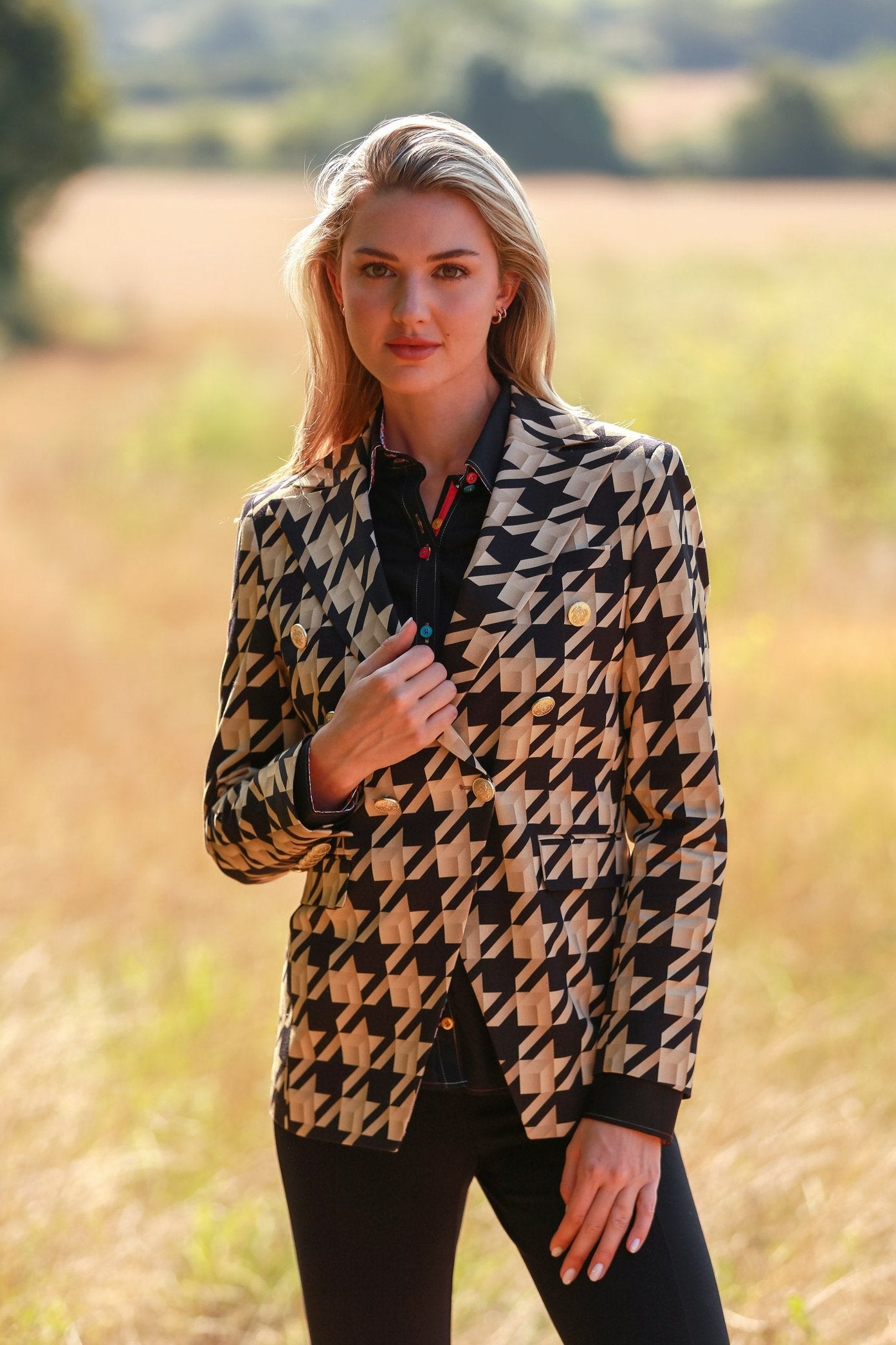 CANDY CRUSH HOUNDSTOOTH DOUBLE BREASTED PRINTED WOMENS JACKET