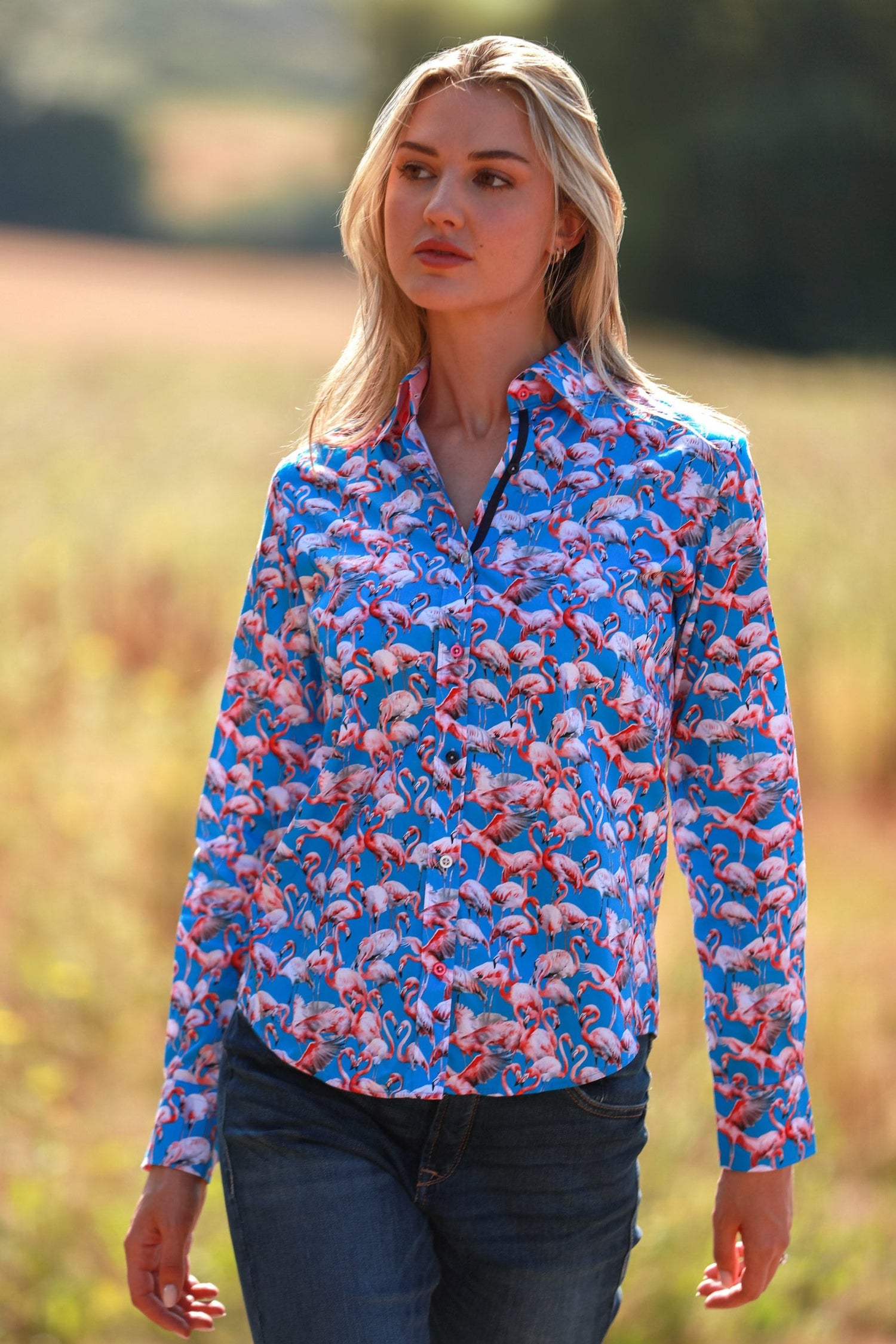 FLAMBOYANCE OF FLAMINGOS  WOMENS  PRINT SHIRT