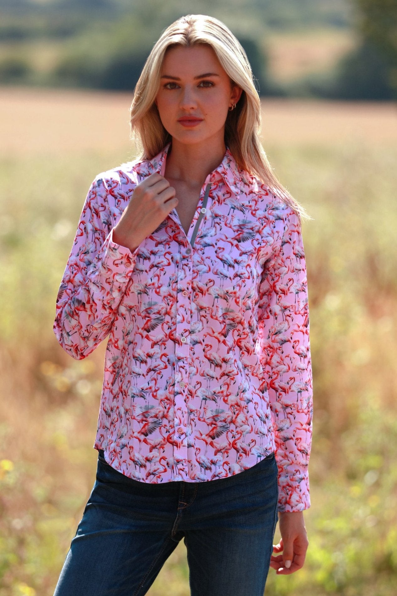 FLAMBOYANCE OF FLAMINGOS  WOMENS  PRINT SHIRT