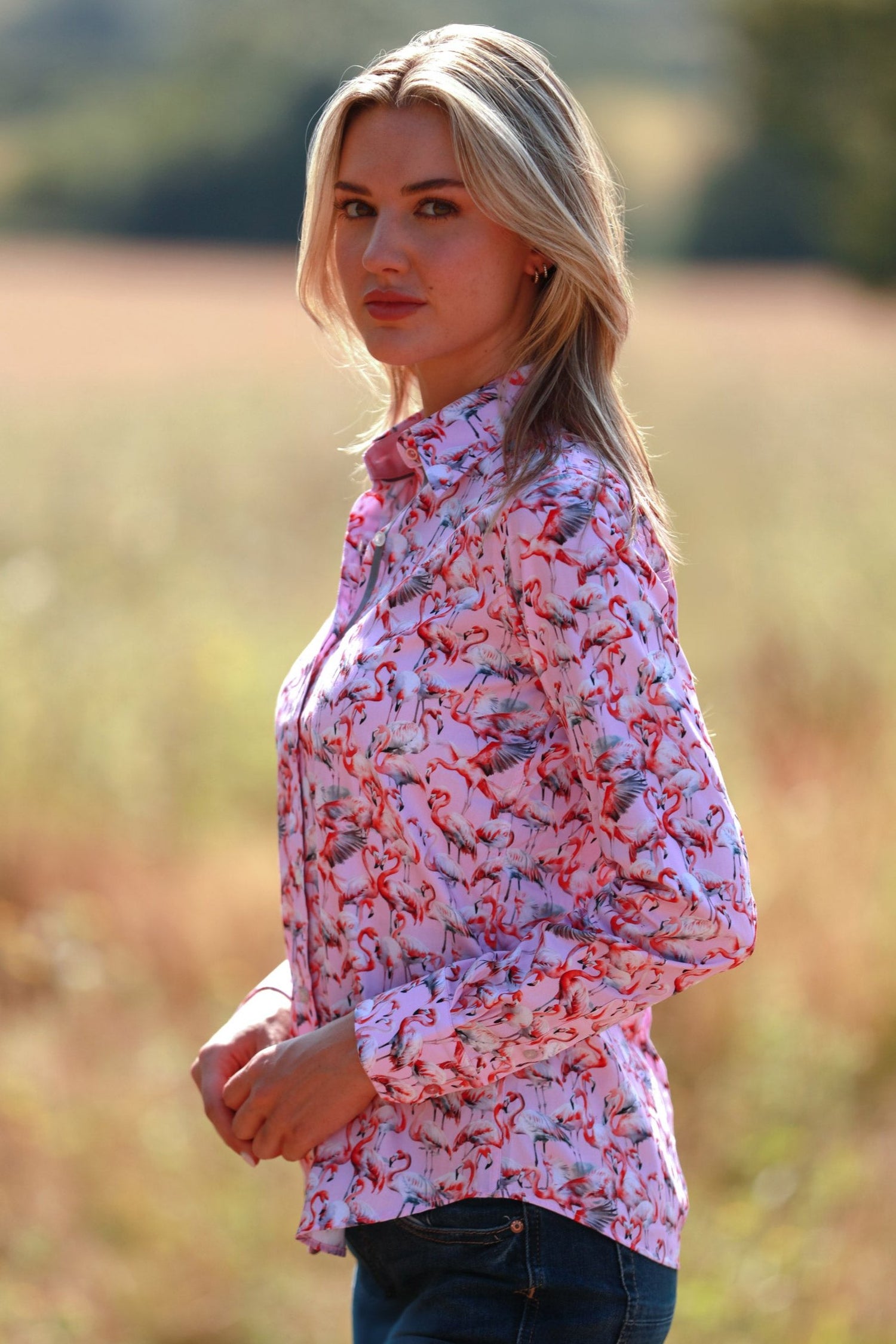 FLAMBOYANCE OF FLAMINGOS  WOMENS  PRINT SHIRT