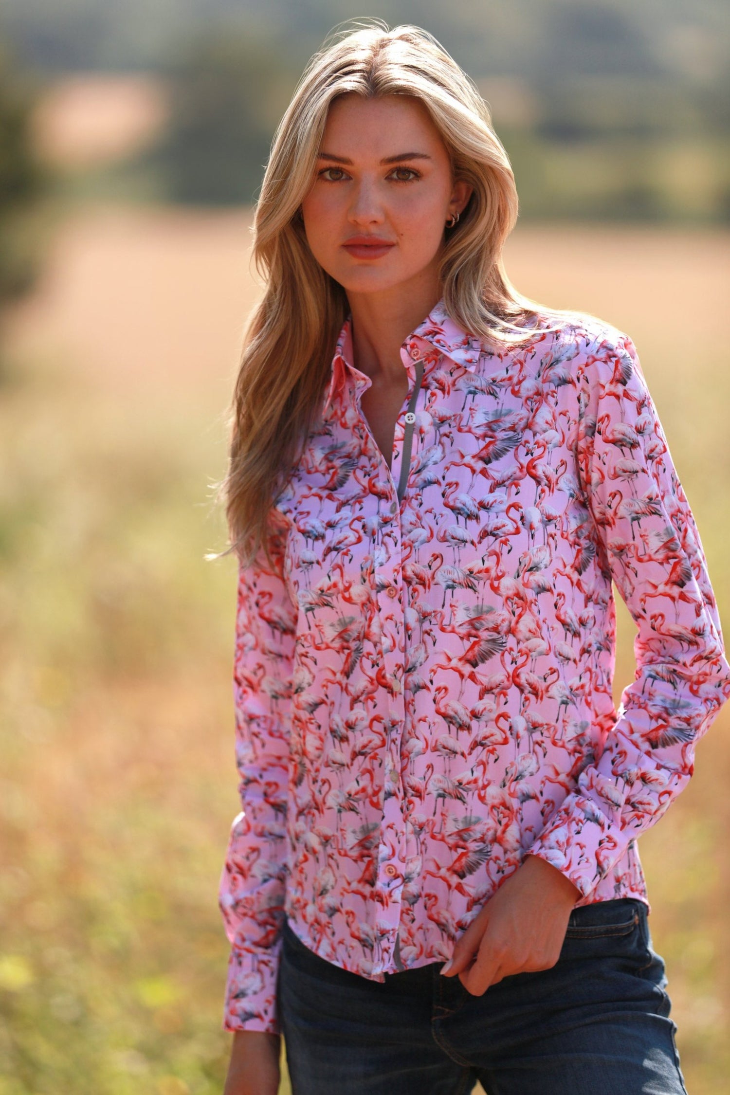 FLAMBOYANCE OF FLAMINGOS  WOMENS  PRINT SHIRT