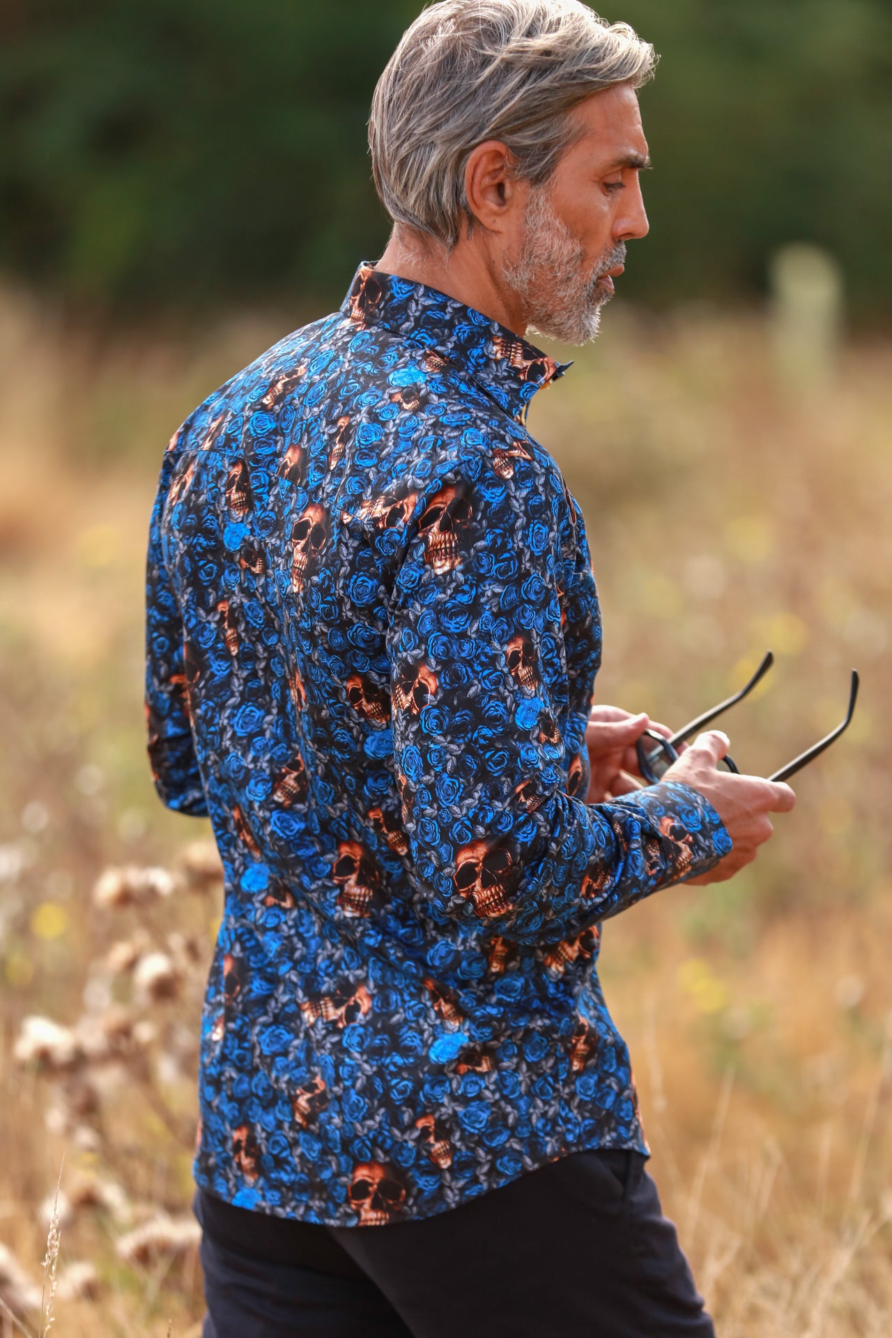 ROSE GOLD SKULL AND FLORAL PRINT SHIRT