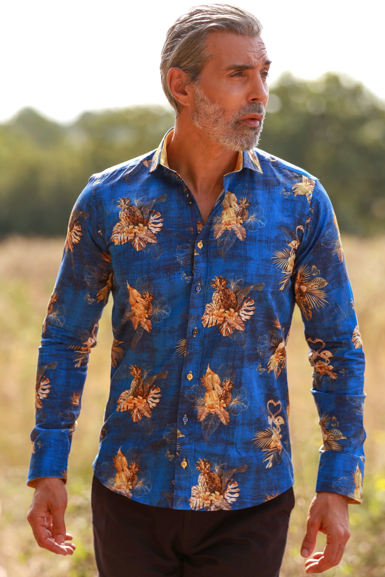 FLAMINGO PSYCHO-TROPICAL JUNGLE AT NIGHT PRINT SHIRT