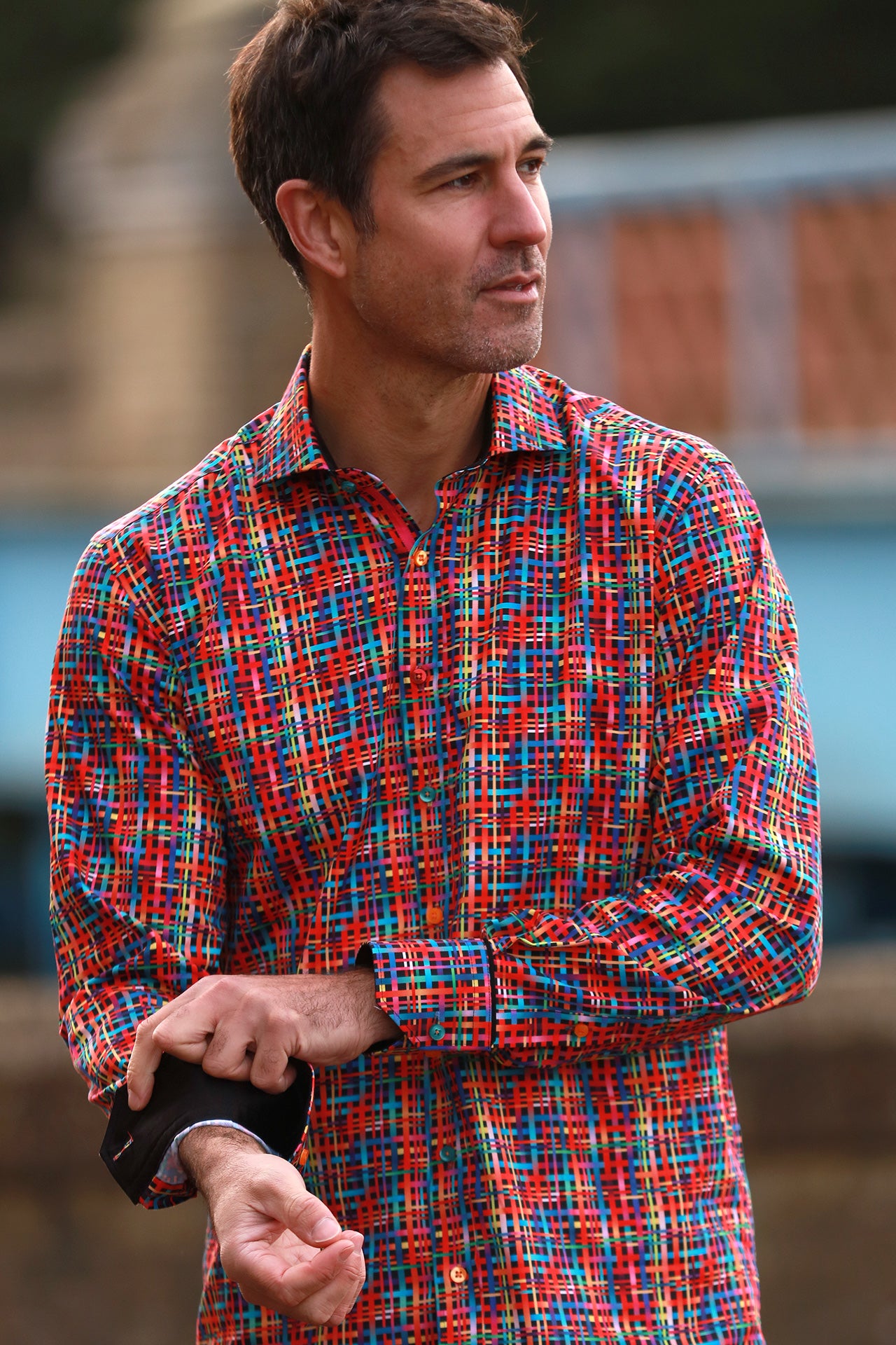 BASKET WEAVE MULTICOLOURED PRINT SHIRT