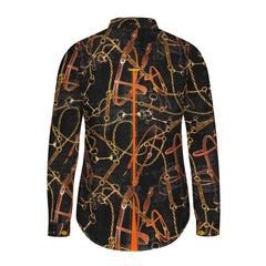 "Snaffle women print shirt featuring intricate snaffle bit design on a rich dark background, ideal for equestrian fashion and countryside outings"