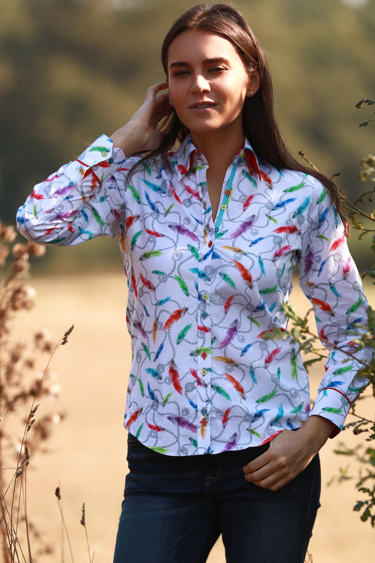 FEATHERS AND CHAIN WOMENS PRINT SHIRT