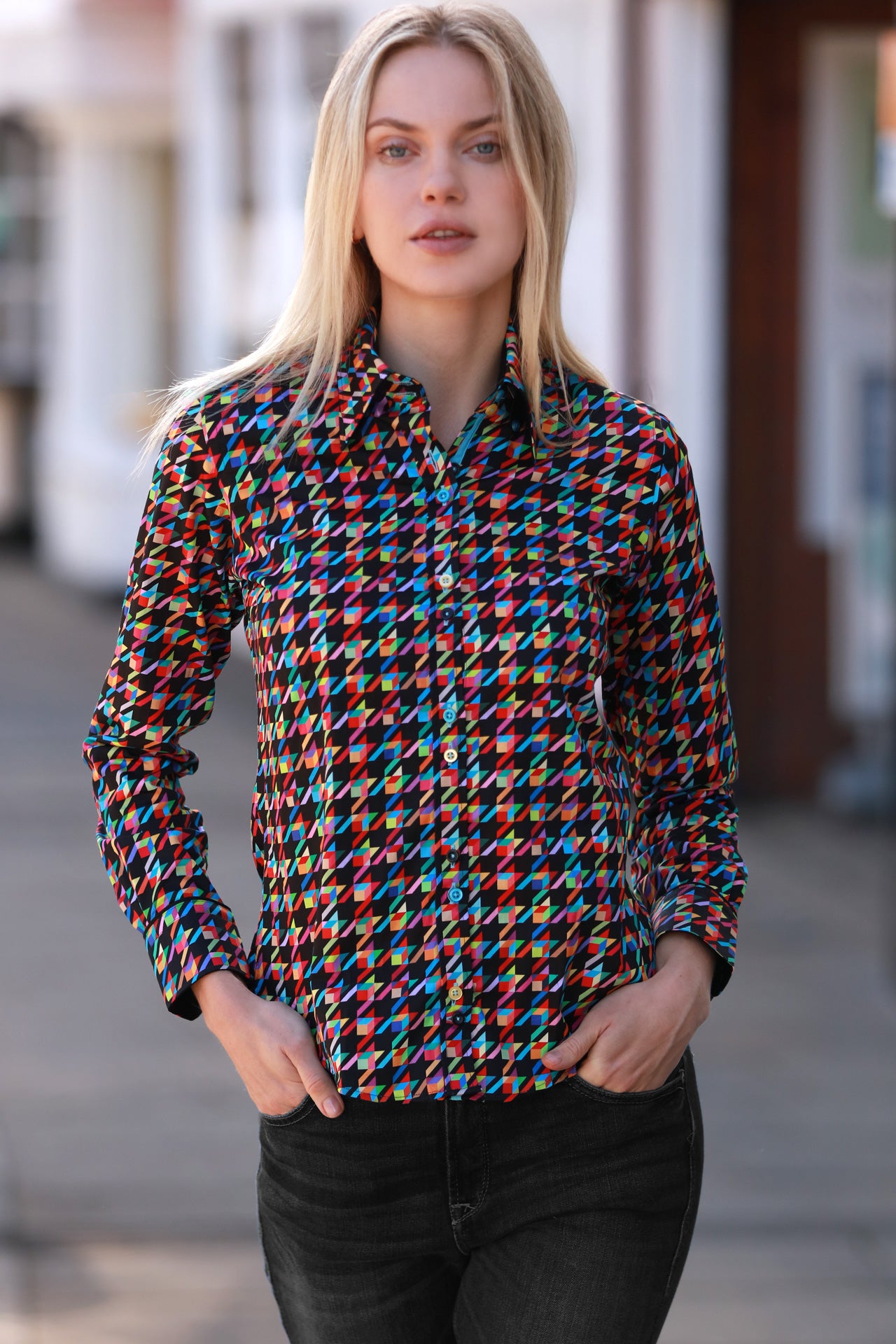 KALEIDOSCOPE HOUNDSTOOTH WOMENS  PRINT SHIRT