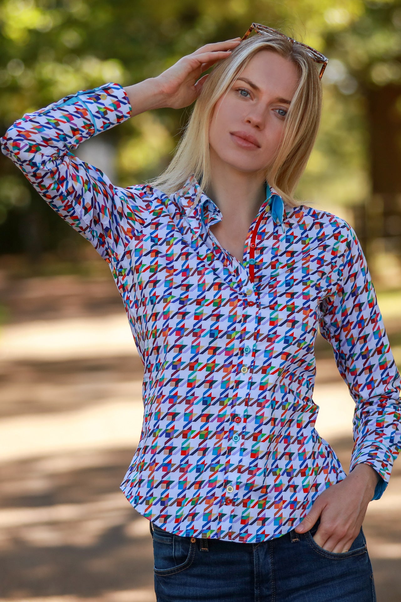 KALEIDOSCOPE HOUNDSTOOTH WOMENS  PRINT SHIRT