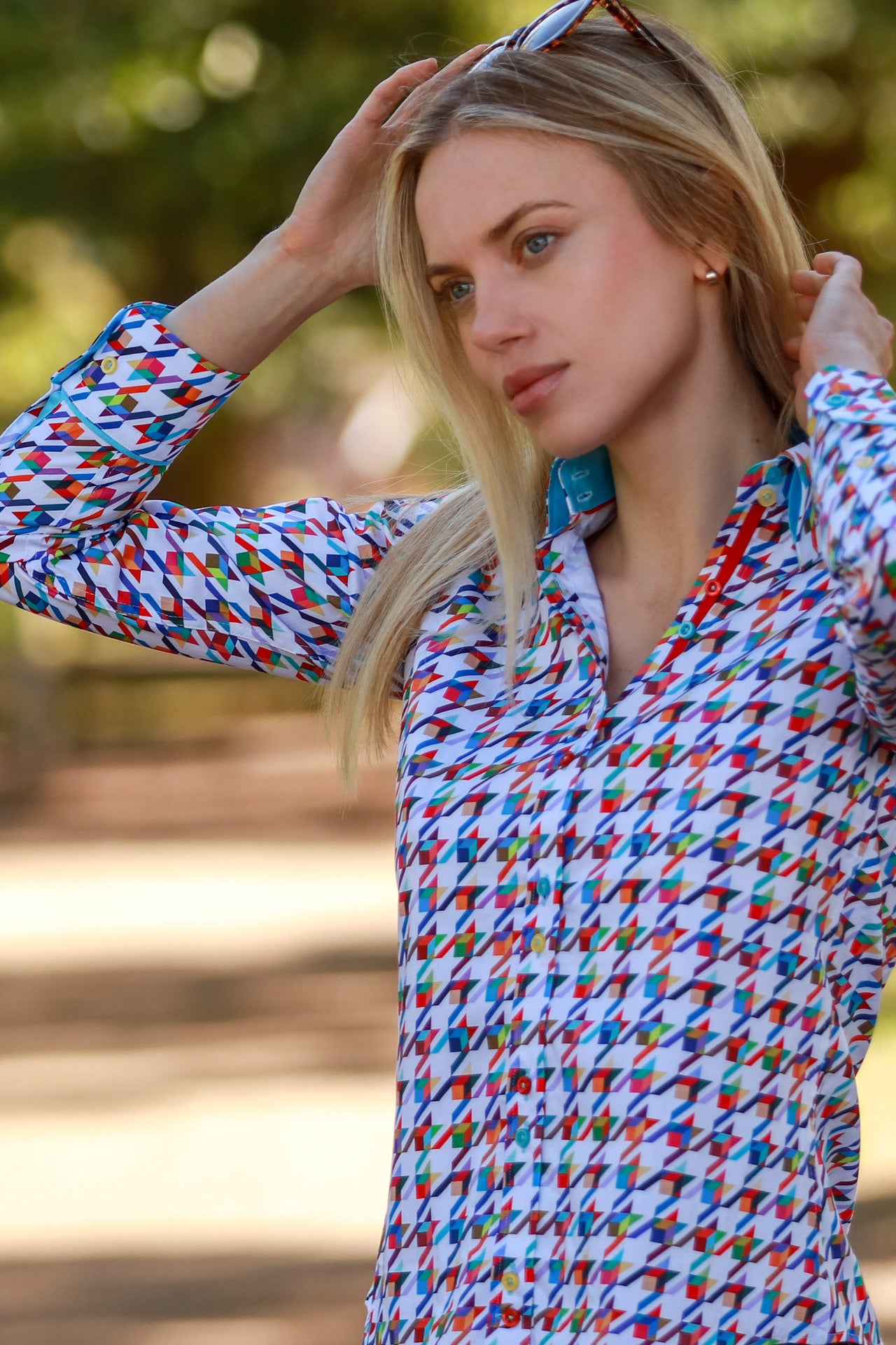 KALEIDOSCOPE HOUNDSTOOTH WOMENS  PRINT SHIRT