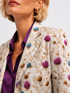 Highland Jewel Thistle Print Blazer – silver-grey lapel and jewel-toned thistle detail