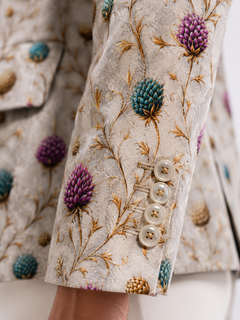 Highland Jewel Thistle Print Blazer – four-button cuff and floral print detail