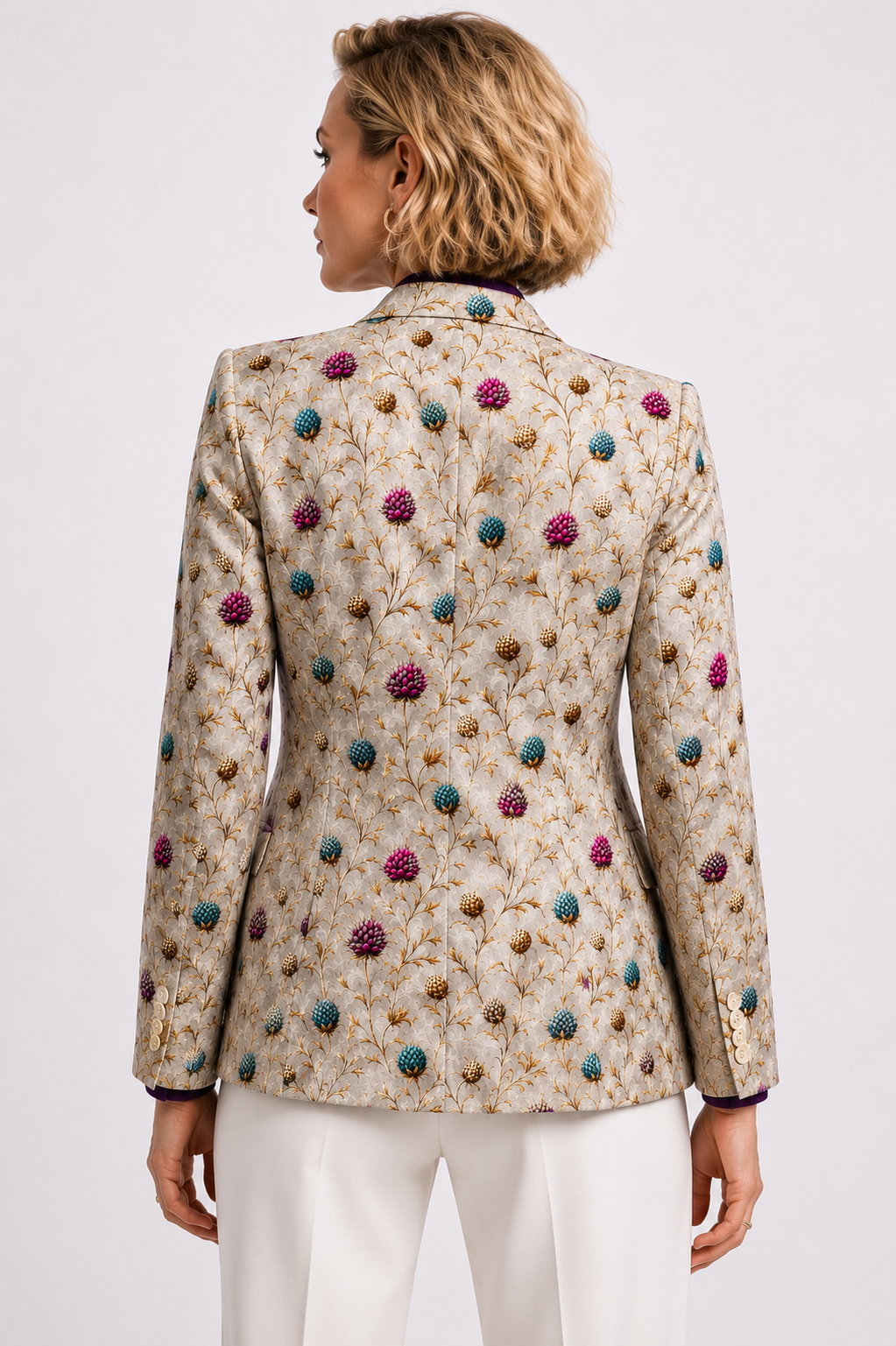 Highland Jewel Thistle Print Blazer – back view showing the full thistle pattern