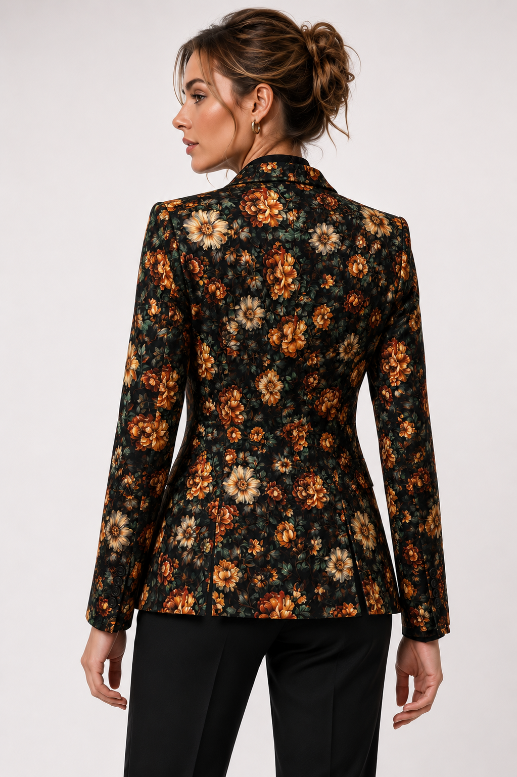 Midnight Ember botanical print detail on blazer CLWJ2608