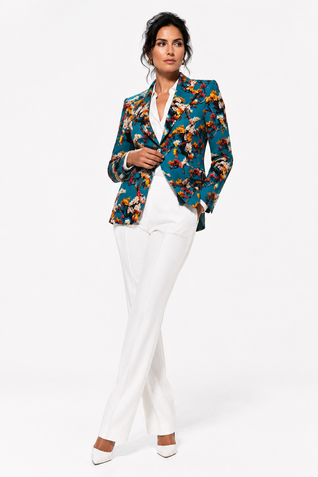 Alternative view of the Aqua Enchanted Garden print blazer