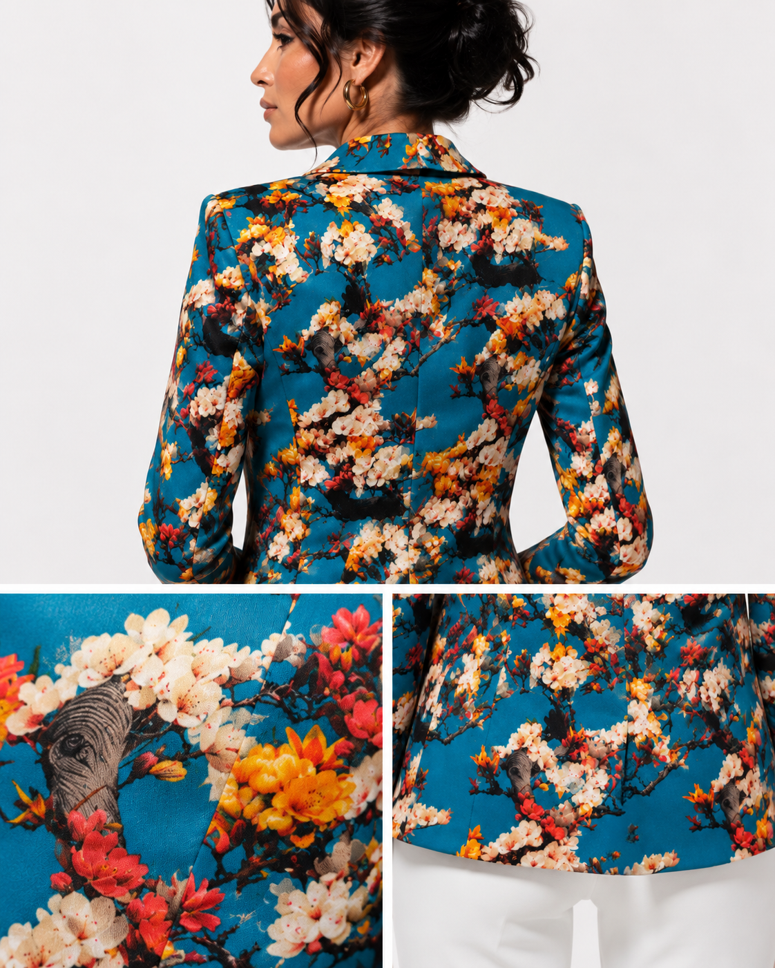 Aqua Enchanted Garden statement blazer for weddings and race days