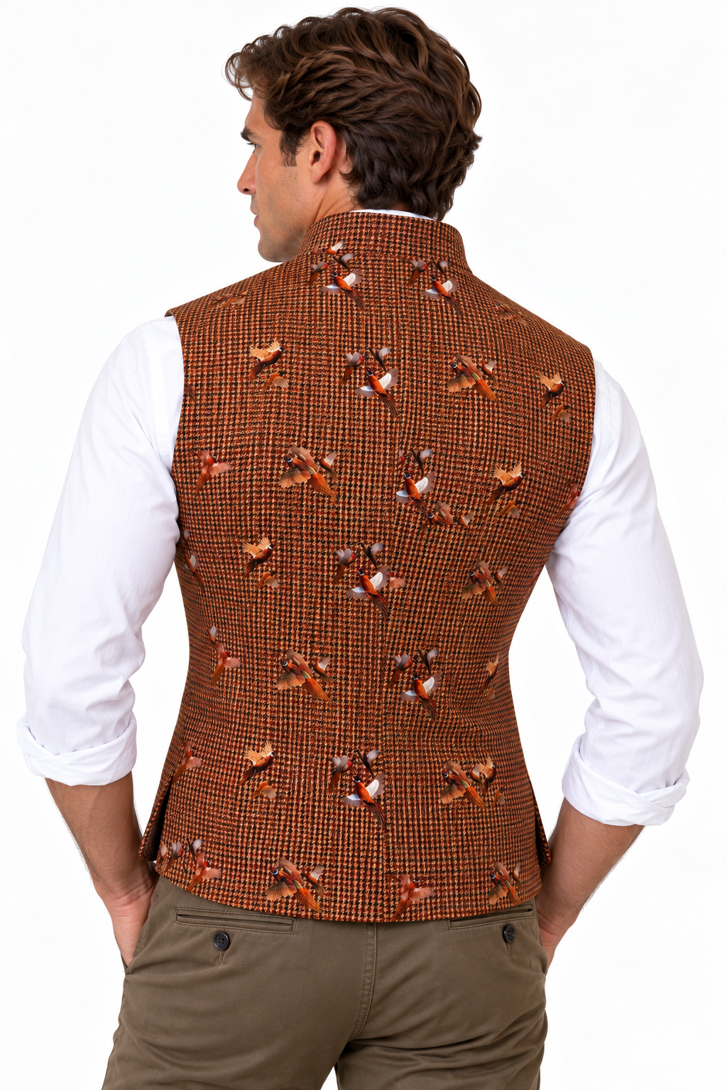Houndstooth & Pheasant Sleeveless Jacket