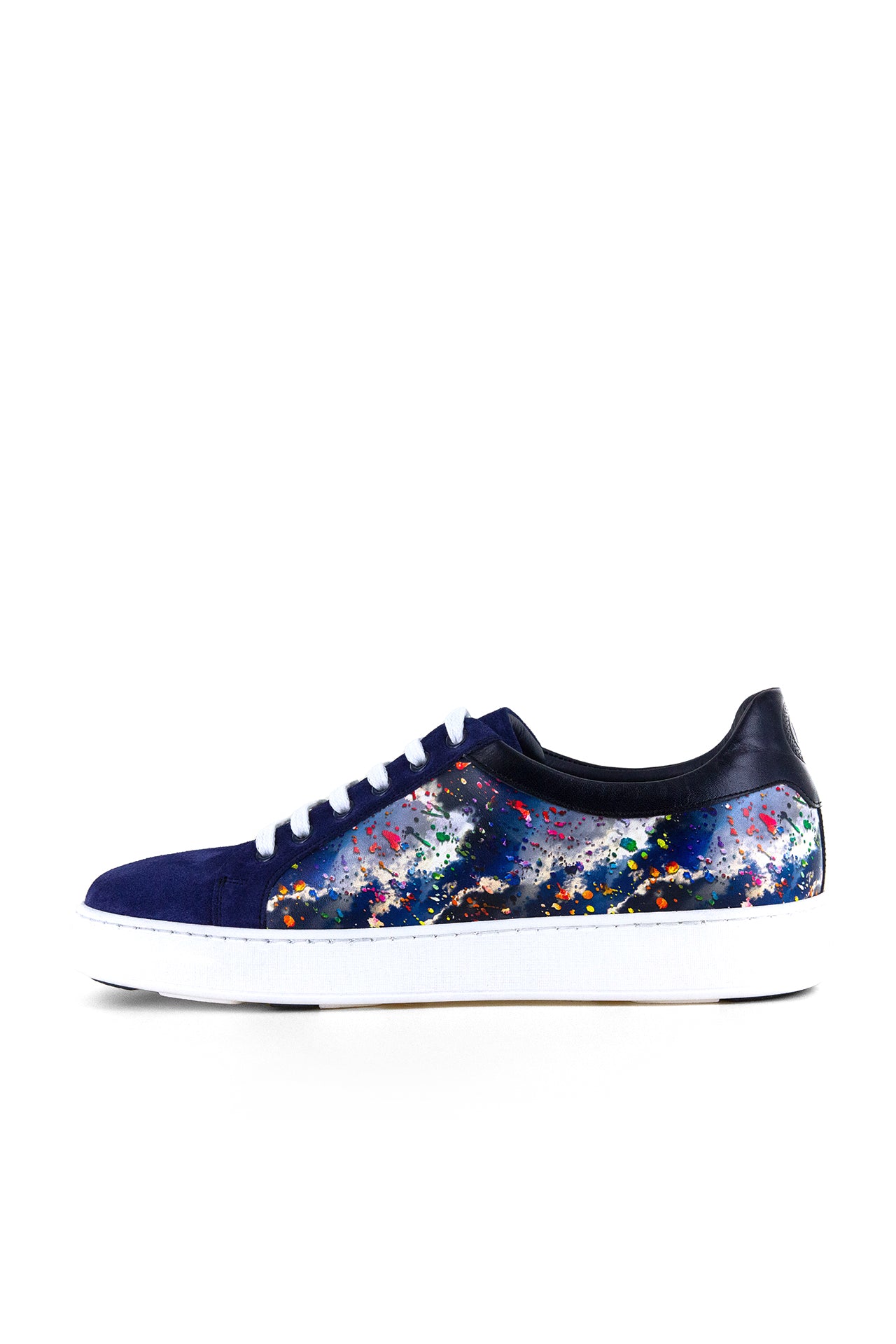 PAINT SPLASH PRINTED LEATHER AND SUEDE SNEAKERS