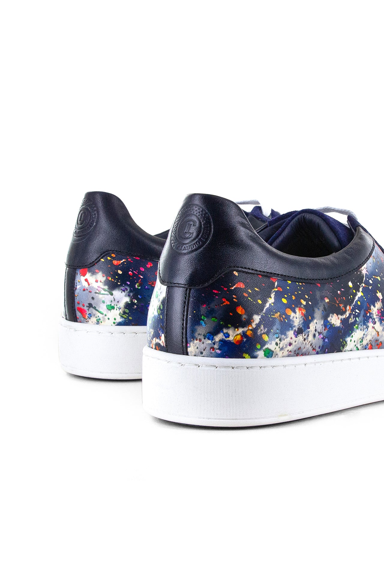 PAINT SPLASH PRINTED LEATHER AND SUEDE SNEAKERS