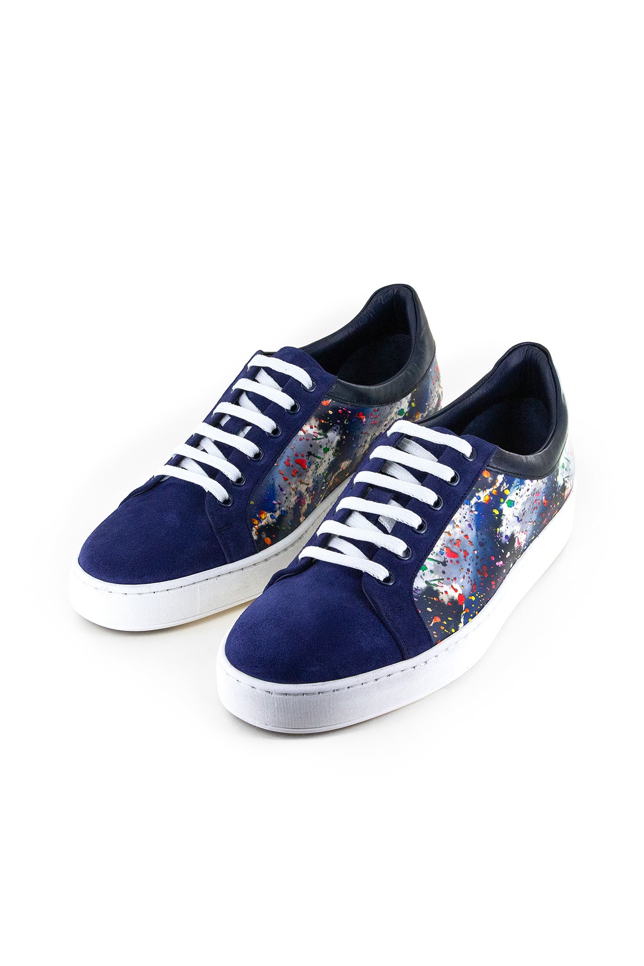 PAINT SPLASH PRINTED LEATHER AND SUEDE SNEAKERS